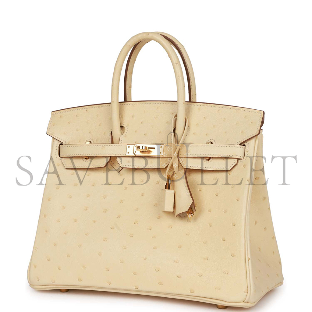 HERMÈS MASTER BIRKIN 25 OSTRICH LEATHER MILK TEA COLOR GOLD BUCKLE H041944CK98 (25*20*13cm)